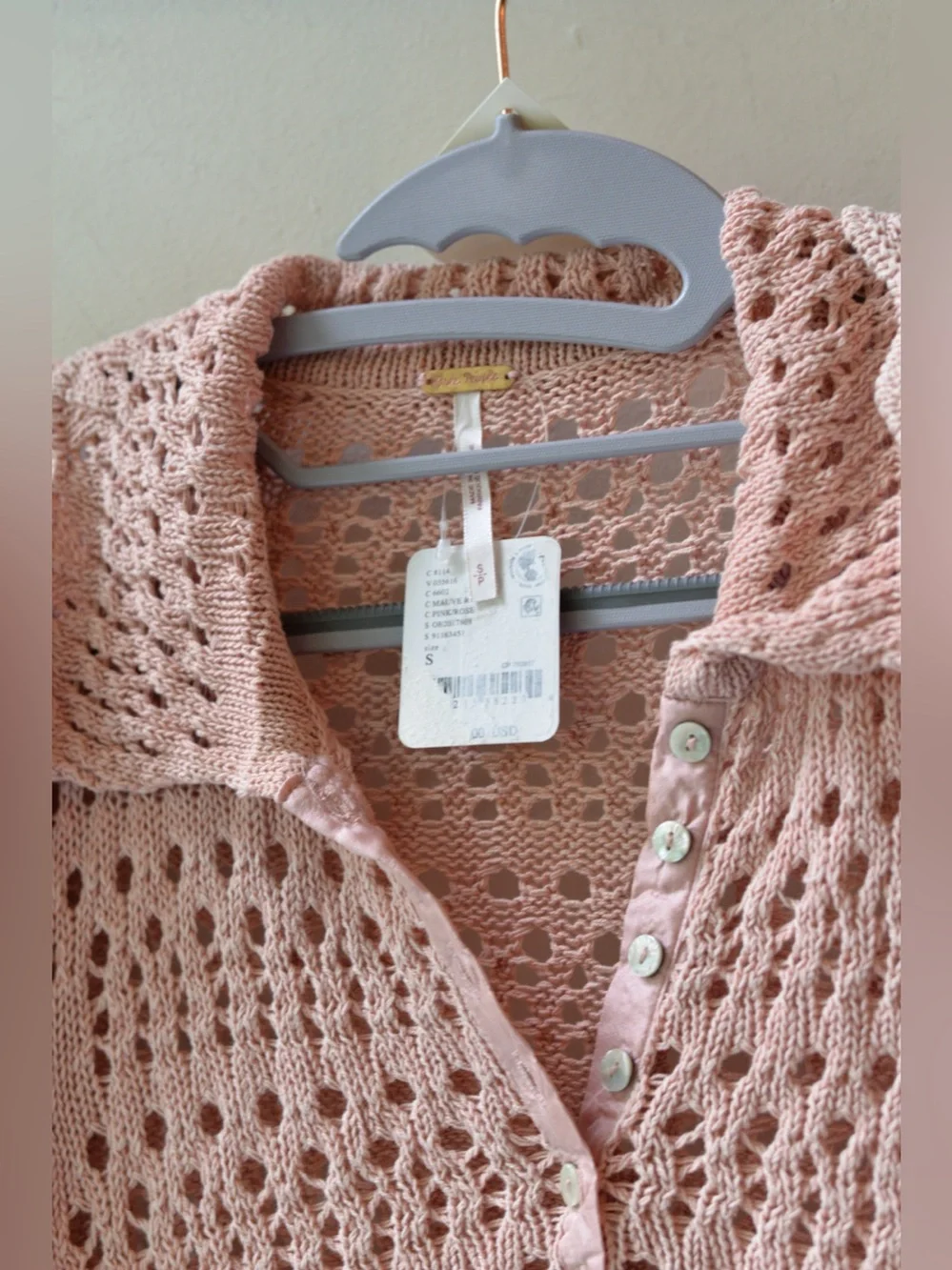 Free People, Blush Open Knit Collared Sweater XS P2P 19” | 512. No ribbons